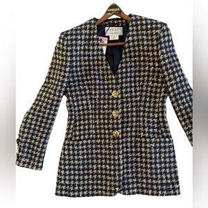 Jaeger Tweed Jacket Wool Mohair Metallic Gold Button Blazer NWT UK